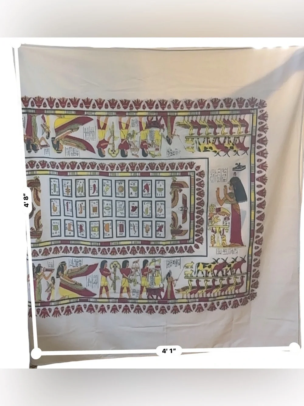 Vintage Egyptian Hieroglyphics Rectangle Tablecloth 8’x4’ (5) Napkins Set